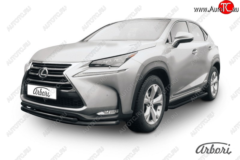 7 919 р. Защита переднего бампера Arbori (черная, 2 трубы d57 и 42 mm) Lexus NX300h Z10 дорестайлинг (2014-2017)  с доставкой в г. Омск