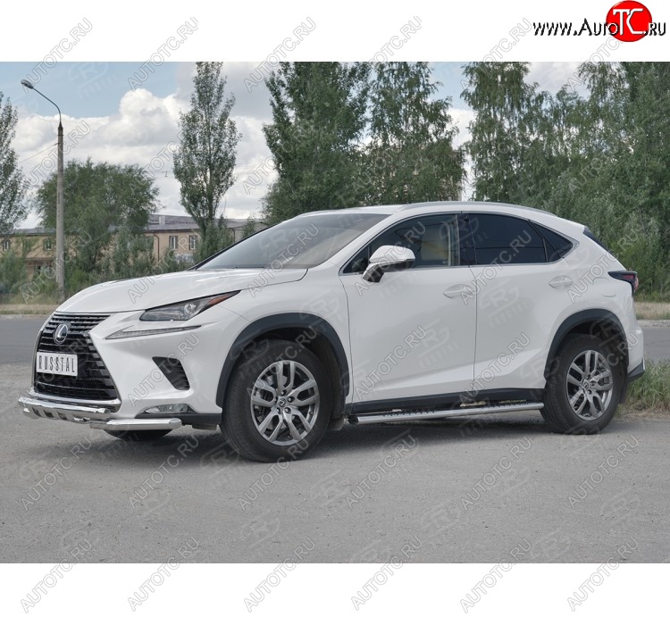 22 549 р. Защита переднего бампера (Ø63 мм с клыками, нержавейка) SLITKOFF Lexus NX300h Z10 дорестайлинг (2014-2017)  с доставкой в г. Омск