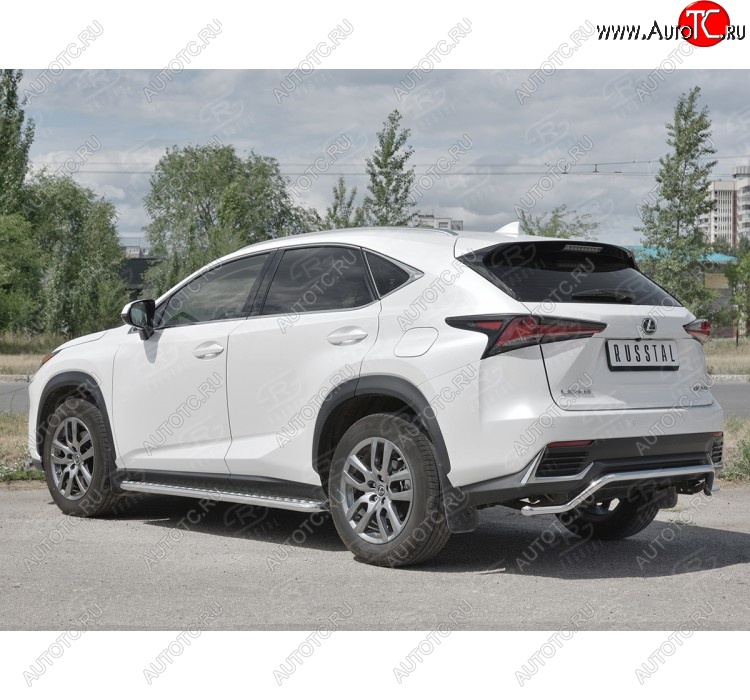 8 349 р. Защита заднего бампера (Ø42 мм волна, нержавейка) Russtal  Lexus NX300h  Z10 (2014-2017) дорестайлинг  с доставкой в г. Омск