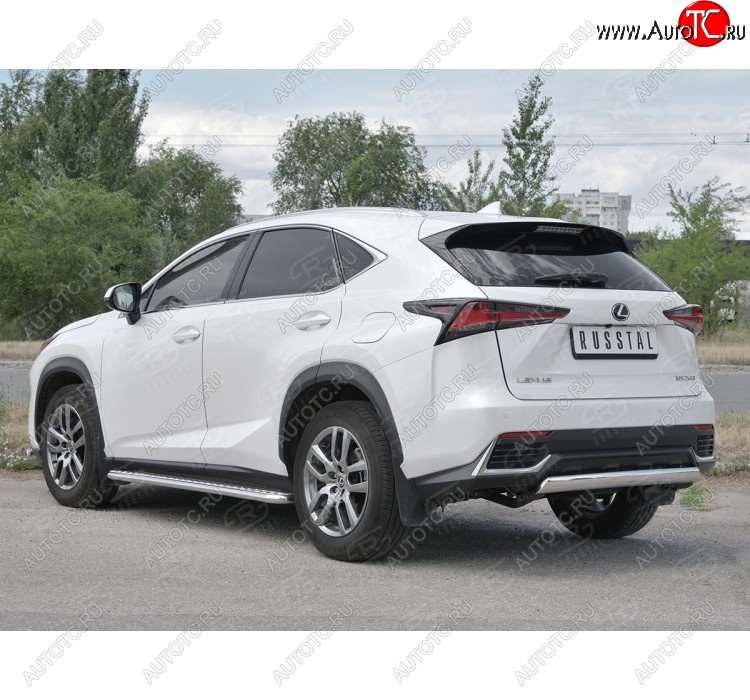 9 649 р. Защита заднего бампера (Ø75х42 мм, нержавейка) Russtal Lexus NX300h Z10 дорестайлинг (2014-2017)  с доставкой в г. Омск