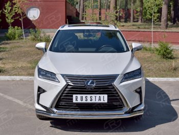 Защита переднего бампера (2 трубы Ø63 и 42 мм, нержавейка, кроме F-Sport) SLITKOFF Lexus (Лексус) RX350L (РХ)  AL20 (2017-2022) AL20 дорестайлинг, рестайлинг