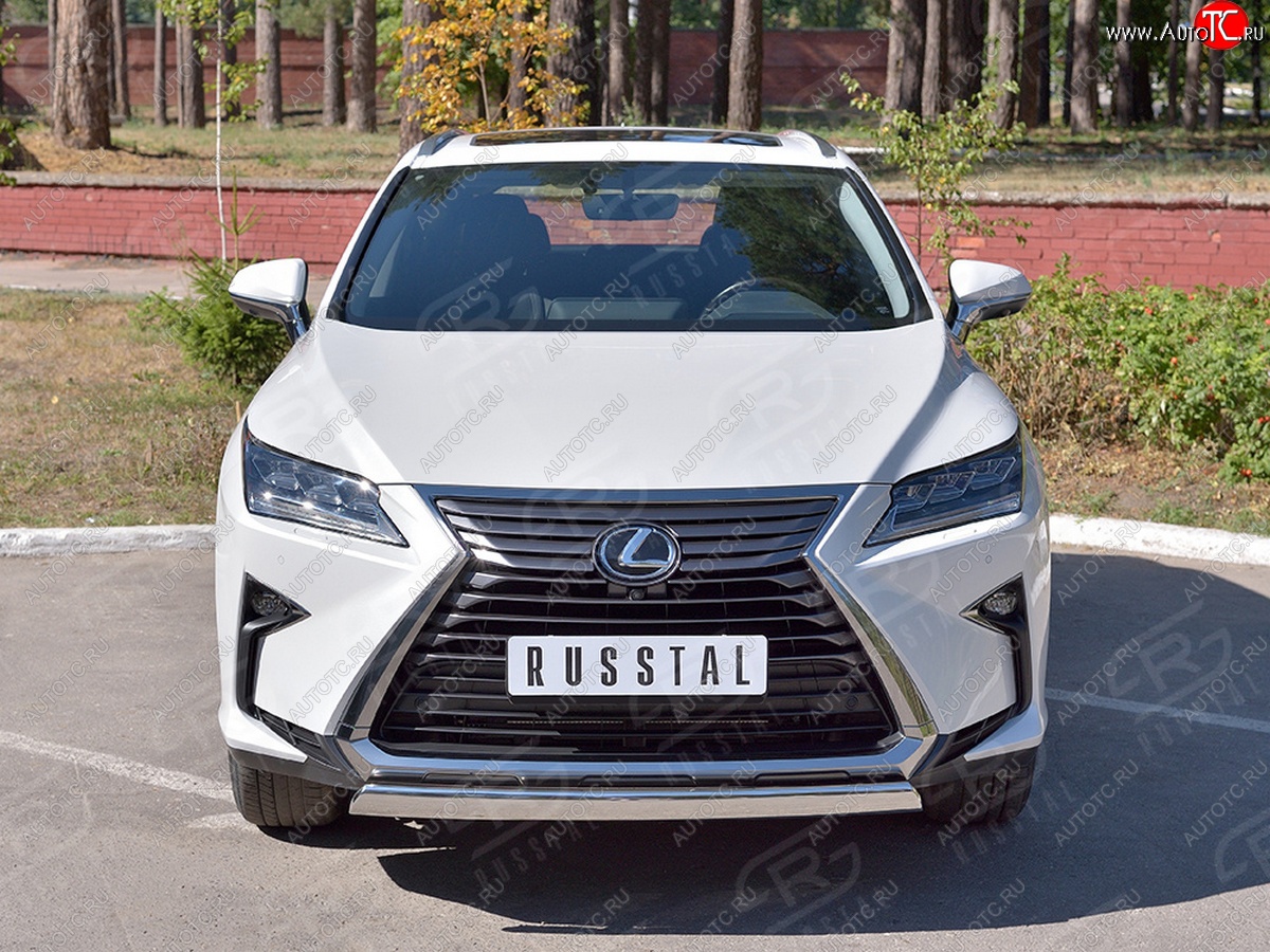 20 999 р. Защита переднего бампера (Ø75х42 мм, нержавейка, кроме F-Sport) Russtal Lexus RX350L AL20 дорестайлинг (2017-2019)  с доставкой в г. Омск