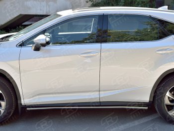 13 849 р. Защита порогов (Ø42 мм, нержавейка, кроме F-Sport) Russtal Lexus RX350L AL20 дорестайлинг (2017-2019) (Металлические торцы под 90°)  с доставкой в г. Омск. Увеличить фотографию 2