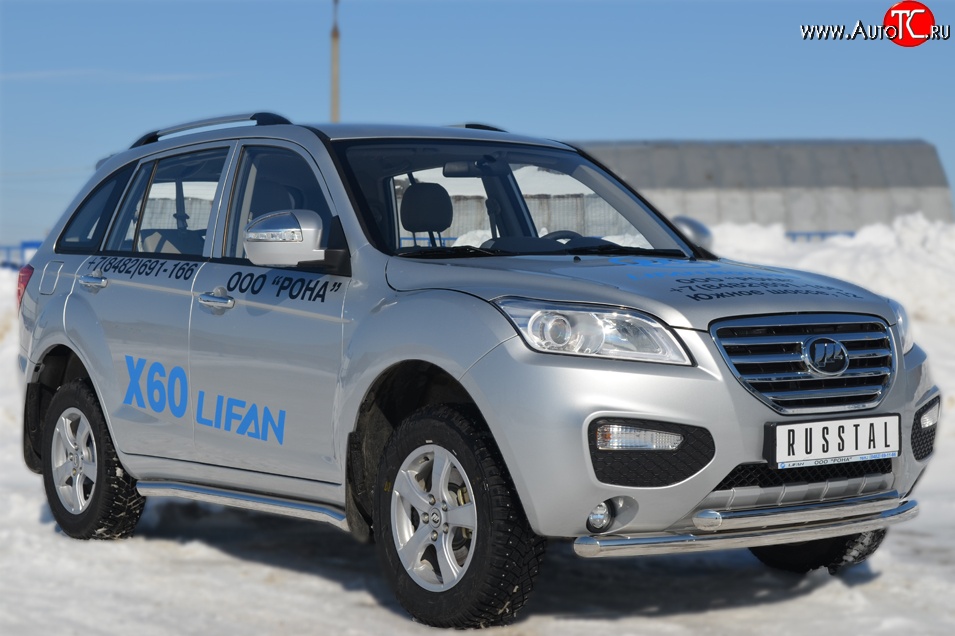 13 849 р. Защита порогов из круглой трубы диаметром 63 мм Russtal Lifan X60 1-ый рестайлинг (2015-2016) (Защита порогов с со скосами на торцах (вариант 1))  с доставкой в г. Омск