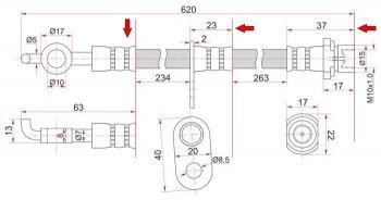 829 р. Тормозной шланг SAT (передний, левый, пр-во Таиланд) Toyota Noah 1 дорестайлинг (2001-2004)  с доставкой в г. Омск. Увеличить фотографию 1