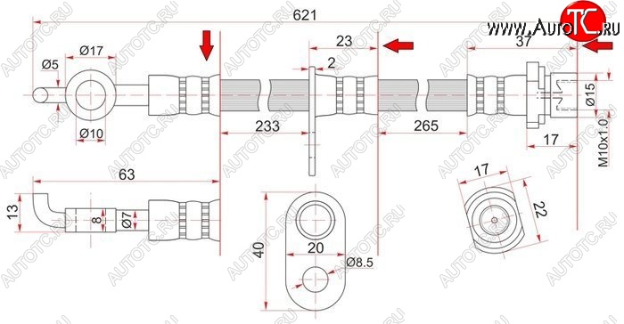 829 р. Тормозной шланг SAT (передний, правый, пр-во Таиланд)  Lifan Solano, Toyota Allion (T240), Corolla Fielder (E120), Corolla Runx (E120), Ipsum (ACM20), Isis (XM10), Noah (1,  2), Premio (T240,  T260), Prius (XW20), WILL  с доставкой в г. Омск