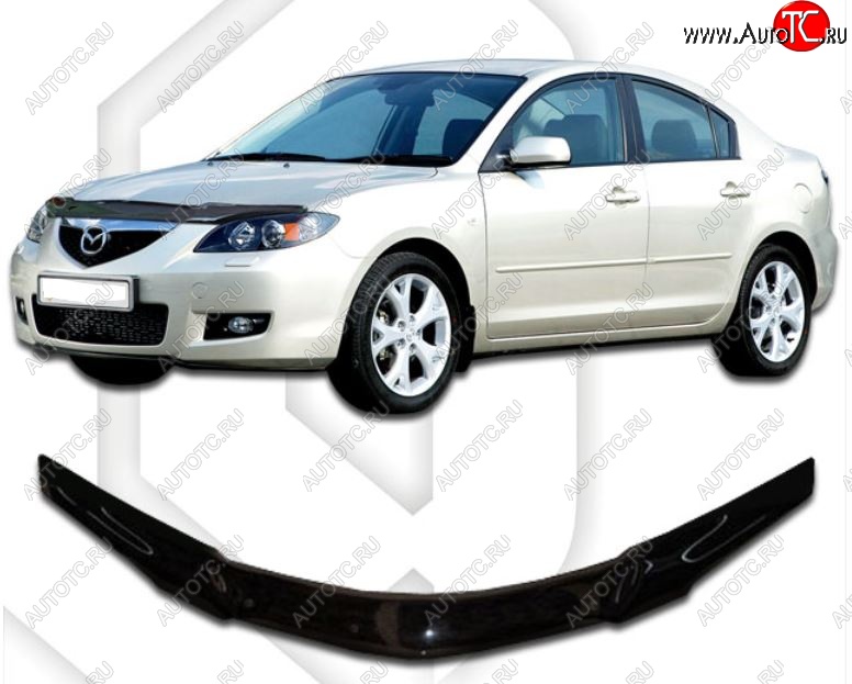 2 199 р. Дефлектор капота CA-Plastiс  Mazda 3/Axela  BK (2003-2009) дорестайлинг седан, рестайлинг седан (Classic черный, Без надписи)  с доставкой в г. Омск