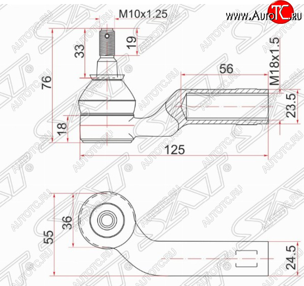 569 р. Правый наконечник рулевой тяги SAT Mazda 3/Axela BK дорестайлинг, хэтчбэк (2003-2006)  с доставкой в г. Омск