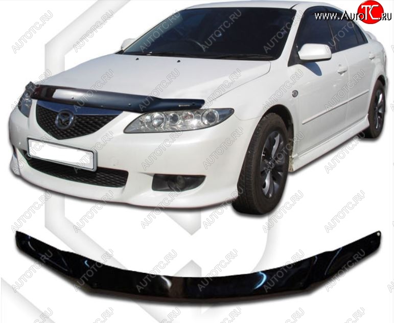 1 839 р. Дефлектор капота CA-Plastiс  Mazda Atenza  GG (2002-2005) лифтбэк дорестайлинг, седан дорестайлинг, универсал дорестайлинг (Classic черный, Без надписи)  с доставкой в г. Омск