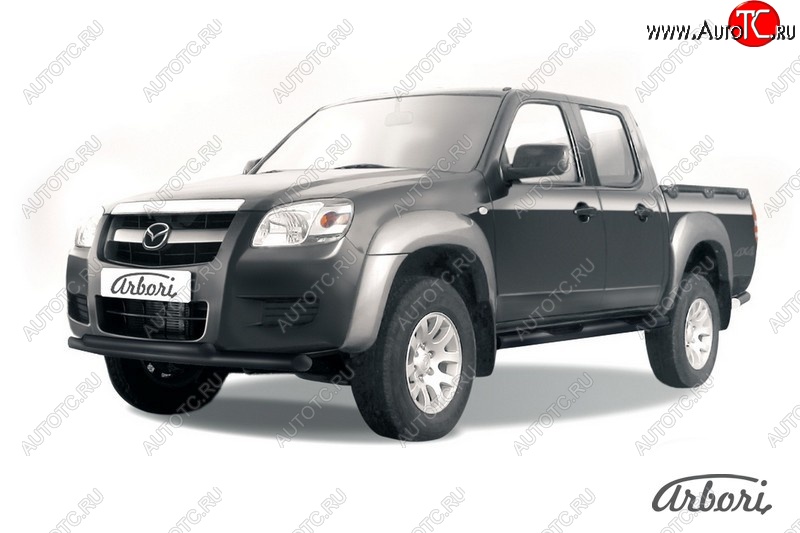 7 703 р. Защита переднего бампера Arbori (черная, 2 трубы d57 и 57 mm) Mazda BT-50 (2006-2011)  с доставкой в г. Омск