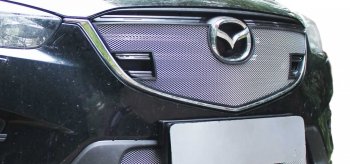 1 639 р. Защитная сетка на решетку радиатор Russtal Mazda CX-5 KE дорестайлинг (2011-2014) (чёрная, без выреза под парктронник)  с доставкой в г. Омск. Увеличить фотографию 2