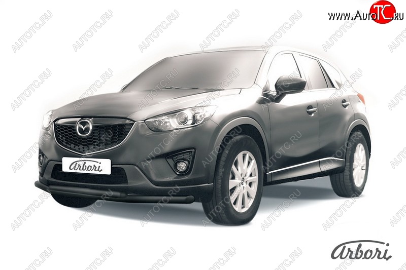 7 919 р. Защита переднего бампера Arbori (черная, 2 трубы d57 и 42 mm) Mazda CX-5 KE рестайлинг (2015-2017)  с доставкой в г. Омск