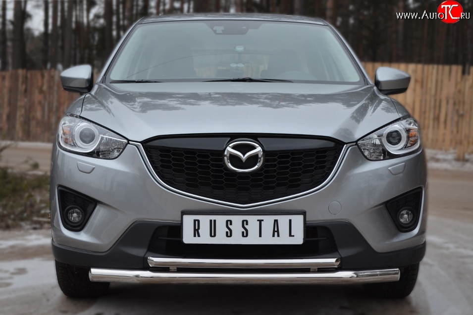 16 999 р. Защита переднего бампера (2 трубыØ63 и 42 мм, нержавейка) Russtal Mazda CX-5 KE рестайлинг (2015-2017)  с доставкой в г. Омск