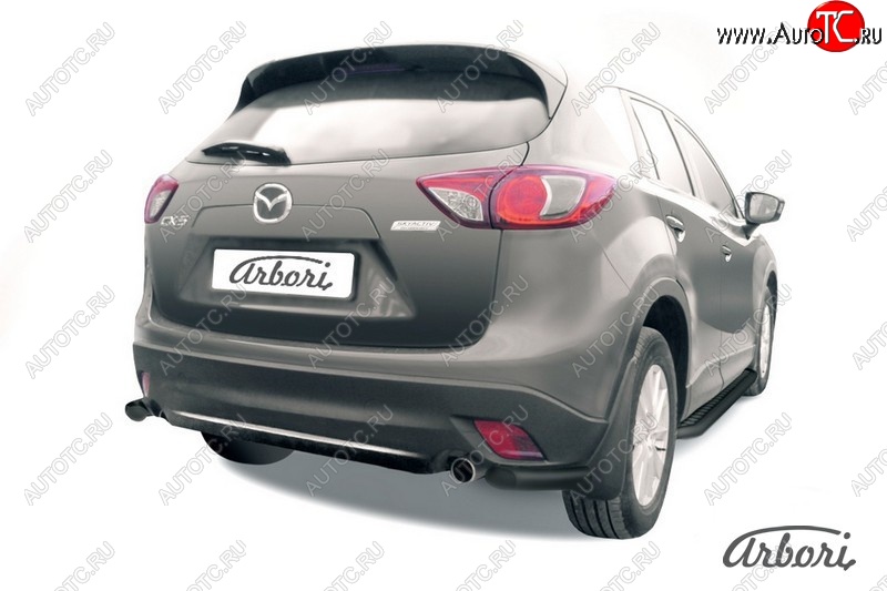 7 019 р. Защита заднего бампера Arbori (уголки, черная, 1 труба d57 mm). Mazda CX-5 KE дорестайлинг (2011-2014)  с доставкой в г. Омск