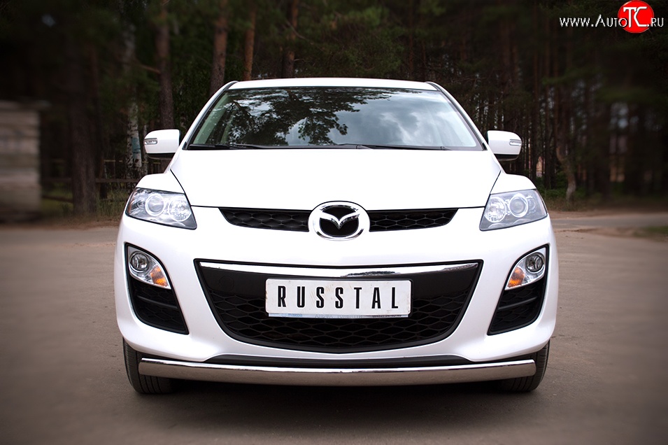 17 799 р. Защита переднего бампера (Ø75х42 мм, нержавейка) Russtal Mazda CX-7 ER рестайлинг (2010-2012)  с доставкой в г. Омск