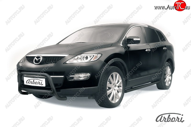 15 839 р. Защита переднего бампера Arbori (низкая, черная, 1 труба d57 mm). Mazda CX-9 TB дорестайлинг (2007-2009)  с доставкой в г. Омск