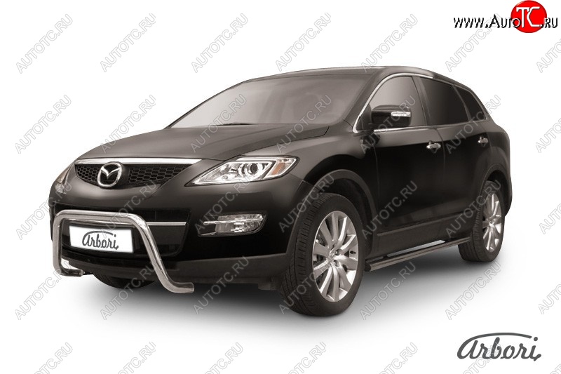 23 939 р. Защита переднего бампера Arbori (низкая - mini, нержавейка, 1 труба d57 mm). Mazda CX-9 TB дорестайлинг (2007-2009)  с доставкой в г. Омск