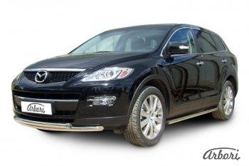 20 999 р. Защита переднего бампера Arbori (нержавейка, 2 трубы d57 и 57 mm)  Mazda CX-9  TB (2007-2012) дорестайлинг, 1-ый рестайлинг  с доставкой в г. Омск. Увеличить фотографию 2