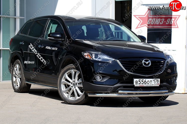 21 194 р. Защита переднего бампера одинарная рестайлинг Souz-96 (d60/42).  Mazda CX-9  TB (2007-2015) дорестайлинг, 2-ой рестайлинг  с доставкой в г. Омск