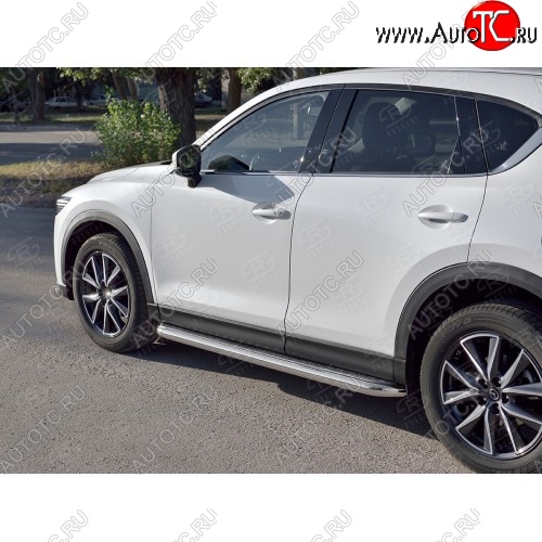 23 749 р. Порожки для ног (Ø63) Russtal Mazda CX-5 KF (2016-2024) (лист - алюминий, профиль - сталь)  с доставкой в г. Омск