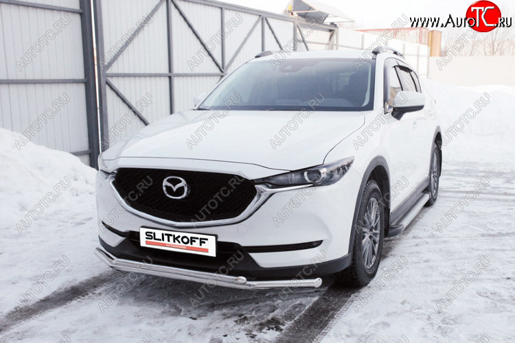 13 099 р. Защита переднего бампера Slitkoff (Ø 57+Ø 42, двойная).  Mazda CX-5  KF (2016-2024) (Нержавеющая сталь)  с доставкой в г. Омск