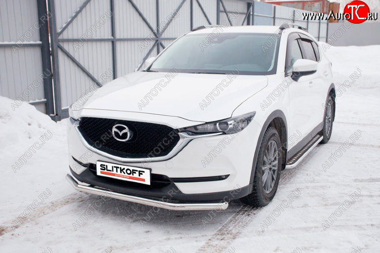 11 699 р. Защита переднего бампера Slitkoff (Ø 57 мм).  Mazda CX-5  KF (2016-2024) (Нержавеющая сталь)  с доставкой в г. Омск