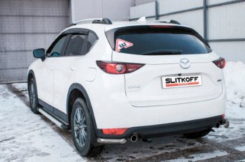 4 399 р. Защита заднего бампера Slitkoff (Ø 57 мм, уголки)  Mazda CX-5  KF (2016-2024) (Сталь с полимерным покрытием. Цвет: серебристый)  с доставкой в г. Омск. Увеличить фотографию 1