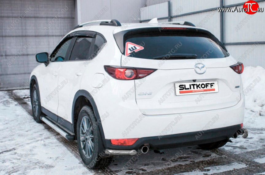 4 399 р. Защита заднего бампера Slitkoff (Ø 57 мм, уголки)  Mazda CX-5  KF (2016-2024) (Сталь с полимерным покрытием. Цвет: серебристый)  с доставкой в г. Омск