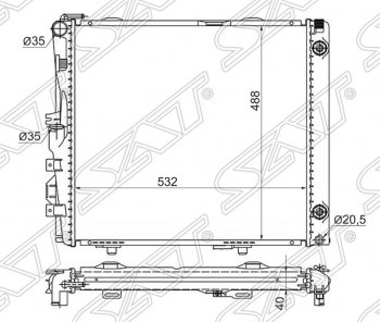 Радиатор двигателя SAT (трубчатый, 2.6/2.8/3.0/3.2/3.6AMG, МКПП/АКПП) Mercedes-Benz E-Class W124 седан дорестайлинг (1984-1993)