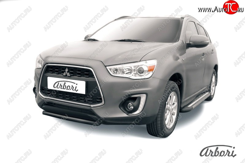 6 569 р. Защита переднего бампера Arbori (короткая, черная, 1 труба d57 mm). Mitsubishi ASX 1-ый рестайлинг (2013-2016)  с доставкой в г. Омск