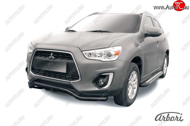 8 279 р. Защита переднего бампера Arbori (волна, черная, 1 труба d57 mm). Mitsubishi ASX 1-ый рестайлинг (2013-2016)  с доставкой в г. Омск