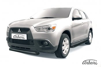 7 469 р. Защита переднего бампера Arbori (короткая, черная, 1 труба d76 mm). Mitsubishi ASX дорестайлинг (2010-2012)  с доставкой в г. Омск. Увеличить фотографию 1