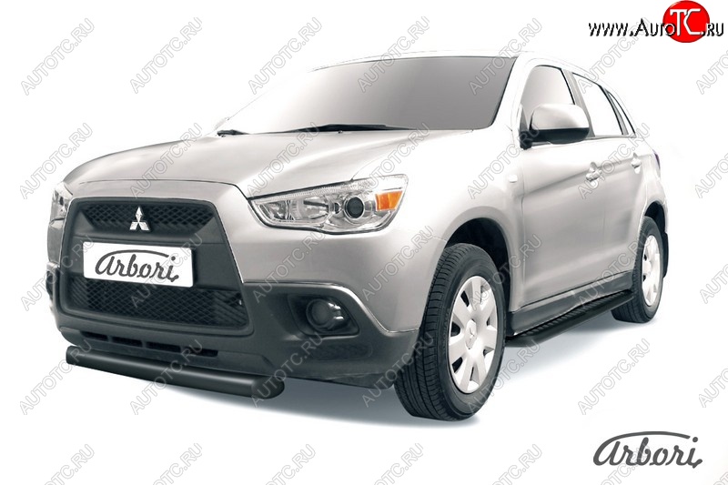 7 469 р. Защита переднего бампера Arbori (короткая, черная, 1 труба d76 mm).  Mitsubishi ASX (2010-2012) дорестайлинг  с доставкой в г. Омск