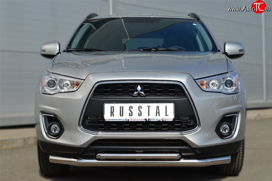 22 799 р. Защита переднего бампера (2 трубыØ63 и 42 мм, нержавейка) SLITKOFF Mitsubishi ASX 1-ый рестайлинг (2013-2016)  с доставкой в г. Омск