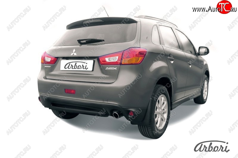 5 219 р. Защита заднего бампера Arbori (короткая, черная, 1 труба d57 mm). Mitsubishi ASX 1-ый рестайлинг (2013-2016)  с доставкой в г. Омск