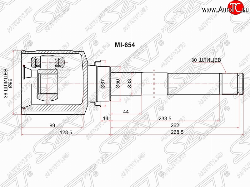 5 999 р. Шрус (внутренний/правый) SAT (36*30*50 мм) Mitsubishi Outlander XL (CW)  дорестайлинг (2005-2009)  с доставкой в г. Омск