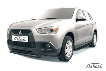 6 569 р. Защита переднего бампера Arbori (короткая, черная, 1 труба d57 mm).  Mitsubishi ASX (2010-2012) дорестайлинг  с доставкой в г. Омск. Увеличить фотографию 1