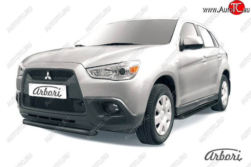 6 569 р. Защита переднего бампера Arbori (короткая, черная, 1 труба d57 mm).  Mitsubishi ASX (2010-2012) дорестайлинг  с доставкой в г. Омск