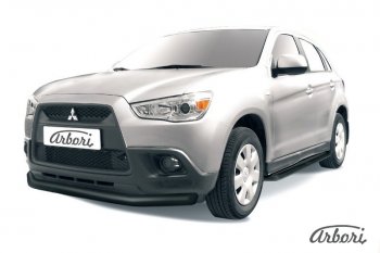 Защита переднего бампера Arbori (черная, 1 труба d76 mm). Mitsubishi ASX дорестайлинг (2010-2012)