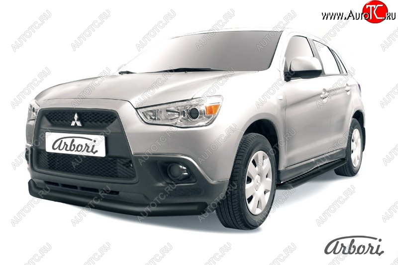 7 739 р. Защита переднего бампера Arbori (черная, 1 труба d76 mm). Mitsubishi ASX дорестайлинг (2010-2012)  с доставкой в г. Омск