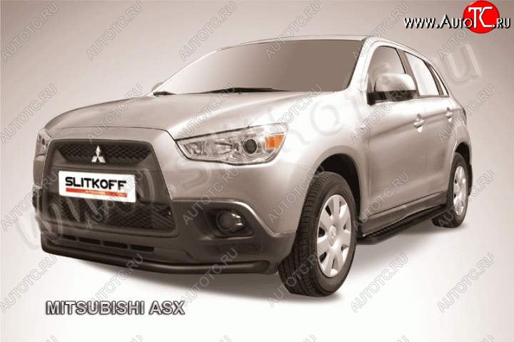 8 199 р. Защита переднего бампера из трубы d57 Slitkoff  Mitsubishi ASX (2010-2012) дорестайлинг (Цвет: серебристый)  с доставкой в г. Омск