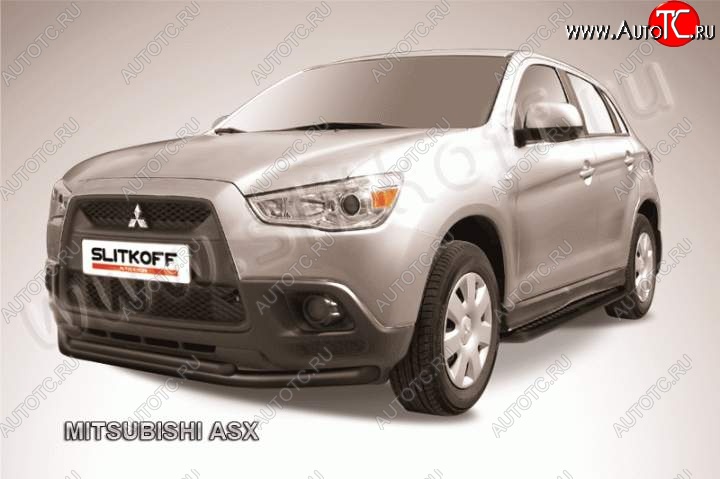 10 299 р. Защита переднего бампера из труб d57/d42 Slitkoff Mitsubishi ASX дорестайлинг (2010-2012) (Цвет: серебристый)  с доставкой в г. Омск