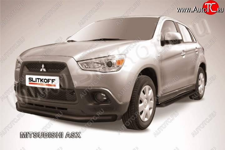 8 999 р. Защита переднего бампера из трубы d76 Slitkoff Mitsubishi ASX дорестайлинг (2010-2012) (Цвет: серебристый)  с доставкой в г. Омск