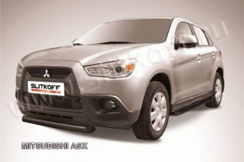 9 999 р. Защита переднего бампера из трубы d76 Slitkoff  Mitsubishi ASX (2010-2012) дорестайлинг (Цвет: серебристый)  с доставкой в г. Омск. Увеличить фотографию 1