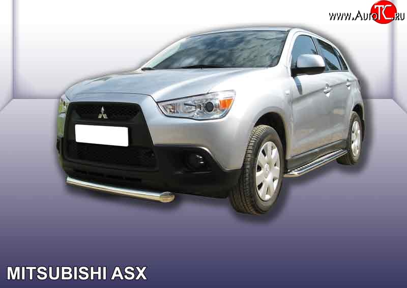 12 449 р. Защита переднего бампера из короткой трубы диаметром 76 мм Slitkoff Mitsubishi ASX дорестайлинг (2010-2012) (Нержавейка, Полированная)  с доставкой в г. Омск