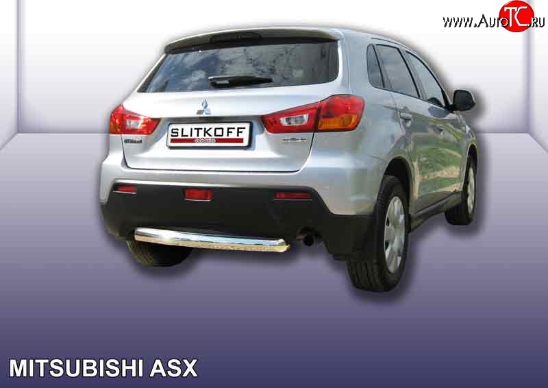 12 999 р. Защита заднего бампера из короткой трубы диаметром 76 мм Slitkoff  Mitsubishi ASX (2010-2012) дорестайлинг (Нержавейка, Полированная)  с доставкой в г. Омск