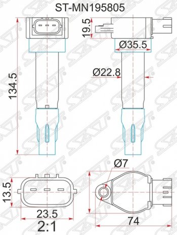 1 449 р. Катушка зажигания SAT Mitsubishi ASX дорестайлинг (2010-2012)  с доставкой в г. Омск. Увеличить фотографию 1