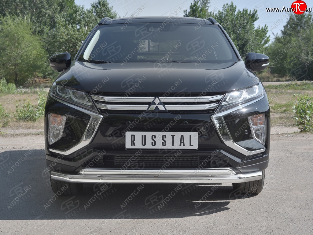 12 999 р. Защита переднего бампера (2 трубы Ø63 и 42 мм, нержавейка) Russtal Mitsubishi Eclipse Cross GK (2017-2024)  с доставкой в г. Омск