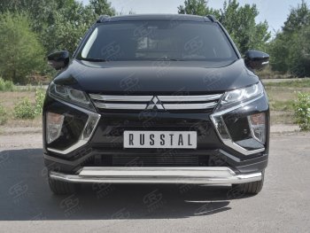 19 799 р. Защита переднего бампера (2 трубы Ø63 и 75х42 мм, нержавейка) Russtal  Mitsubishi Eclipse Cross  GK (2017-2024)  с доставкой в г. Омск. Увеличить фотографию 1