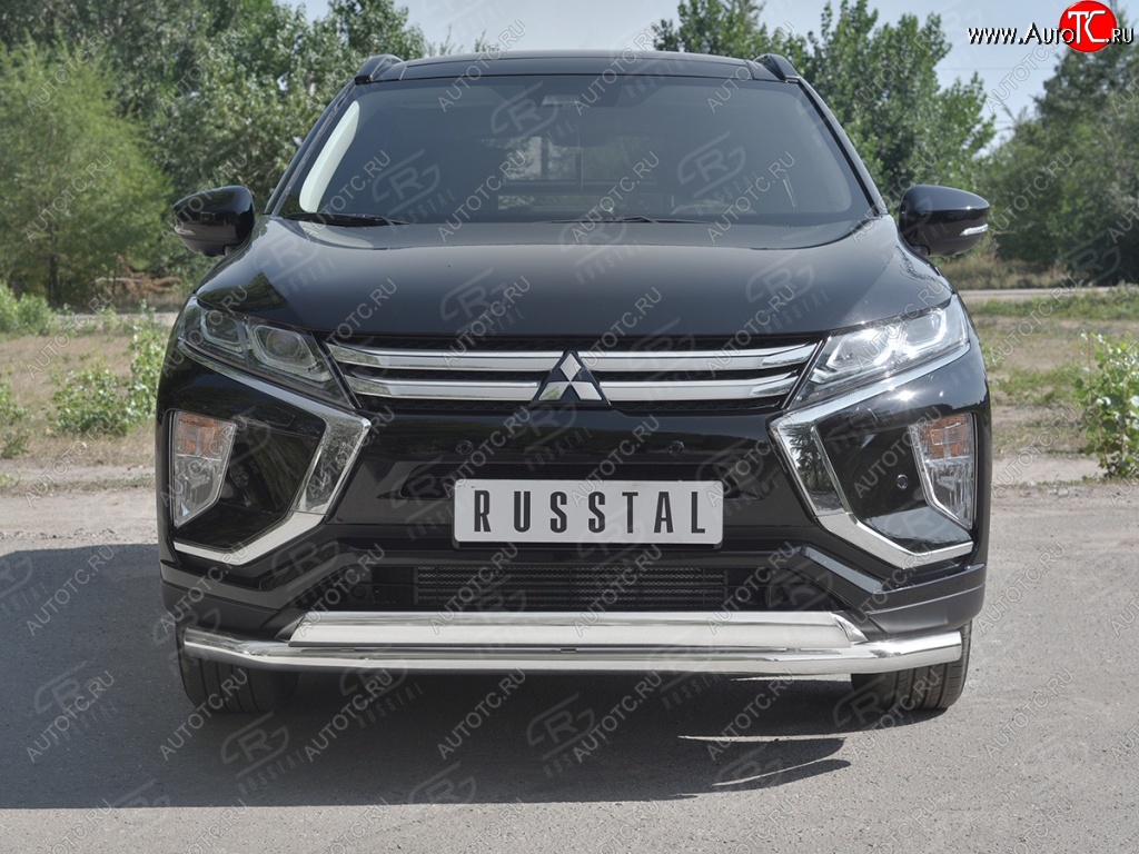 19 799 р. Защита переднего бампера (2 трубы Ø63 и 75х42 мм, нержавейка) Russtal  Mitsubishi Eclipse Cross  GK (2017-2024)  с доставкой в г. Омск